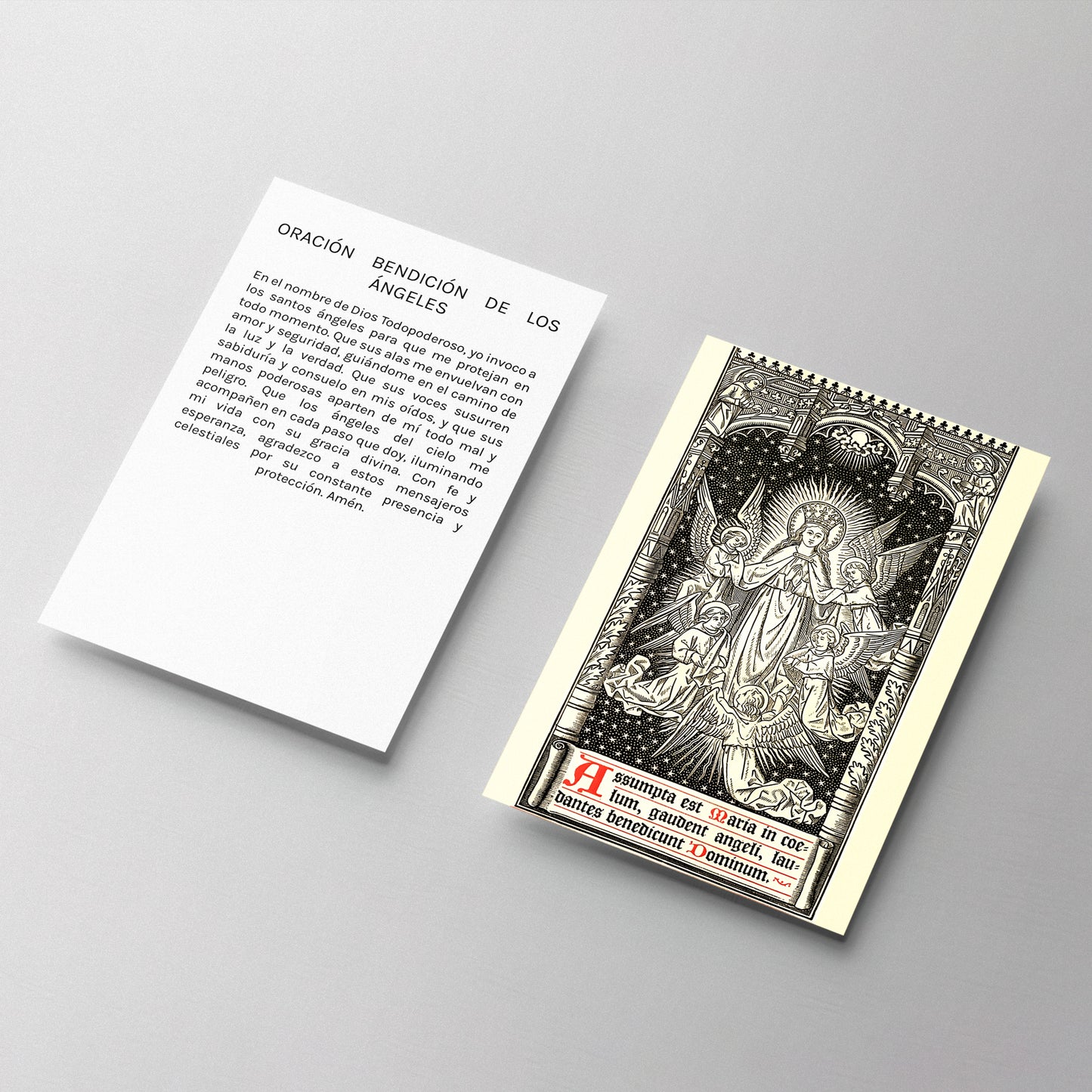 Estampa Bendición de los Ángeles exclusiva, ofrece protección y sabiduría divina, ritualizada para maximizar sus propiedades esotéricas.