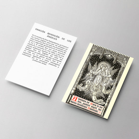 Estampa Bendición de los Ángeles exclusiva, ofrece protección y sabiduría divina, ritualizada para maximizar sus propiedades esotéricas.