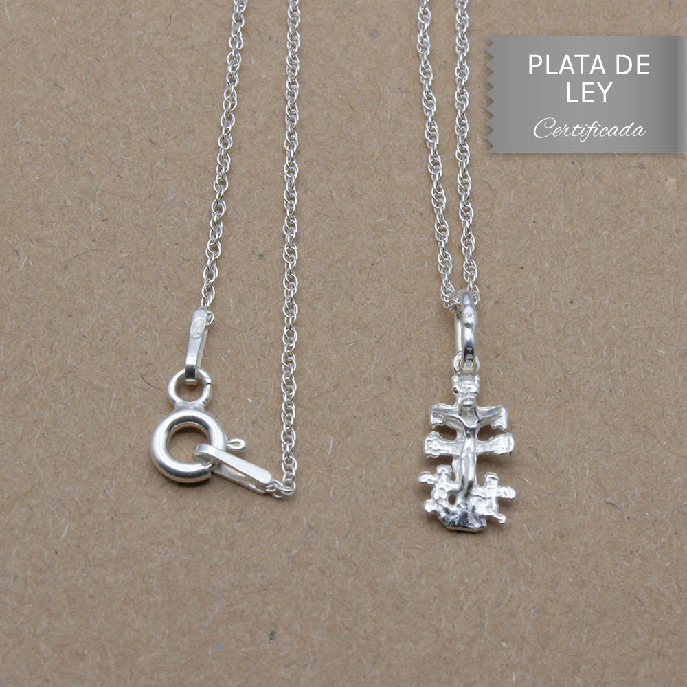 COLGANTE CRUZ DE CARAVACA PEQUEÑA EN PLATA DE LEY