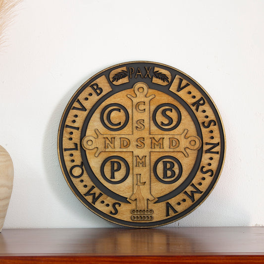 Cruz de San Benito en madera tallada a mano, amuleto de protección y decoración esotérica, alta calidad y exclusiva