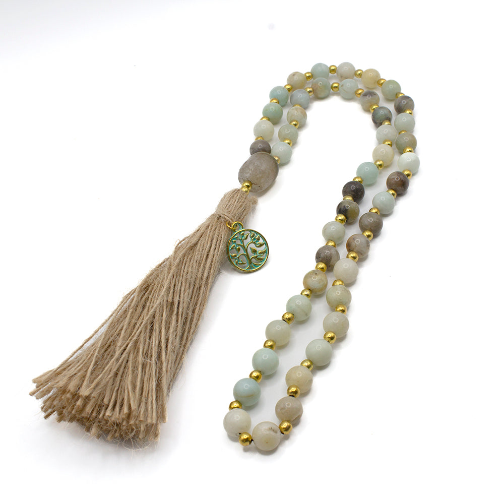 MALA 45 CUENTAS AMAZONITA BORLÓN BEIGE