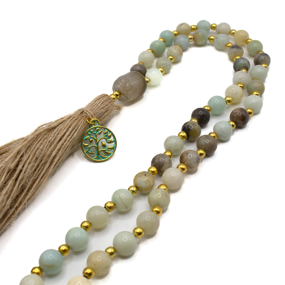 MALA 45 CUENTAS AMAZONITA BORLÓN BEIGE