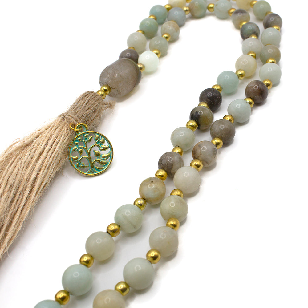 MALA 45 CUENTAS AMAZONITA BORLÓN BEIGE