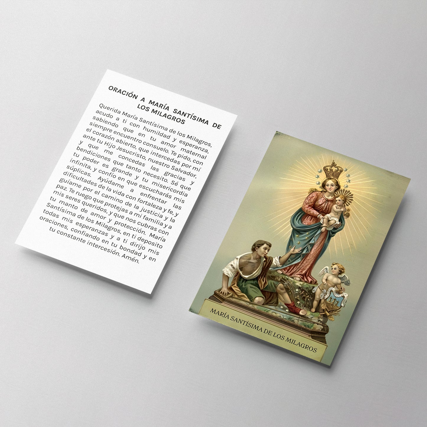 Estampa ritualizada de María Santísima de los Milagros, objeto sagrado de alta calidad y exclusivo