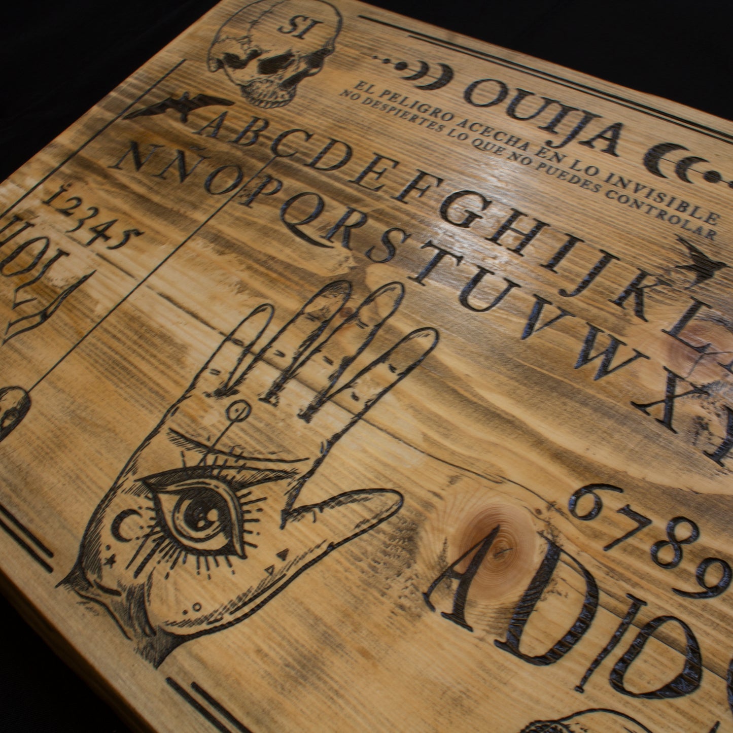 TABLERO OUIJA ARTESANAL EN MADERA DE ABETO MACIZA HECHA A MANO