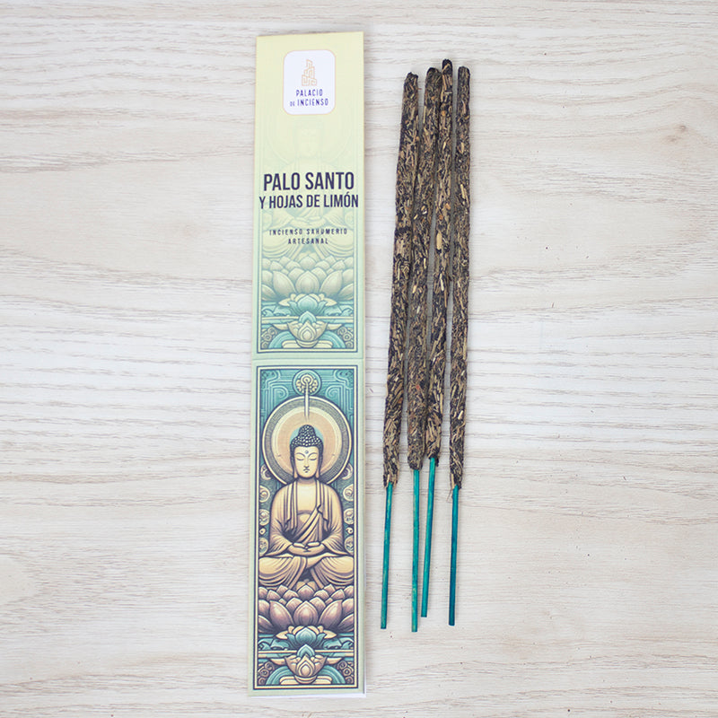 Incienso artesanal de Palo Santo y hojas de limón — varitas gruesas hechas a mano, aroma purificador y relajante
