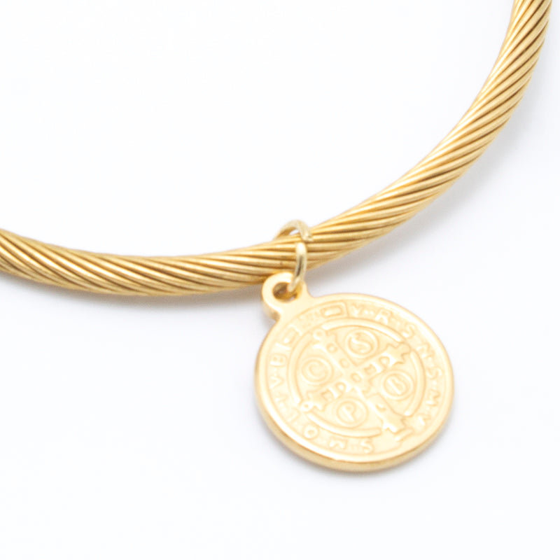 PULSERA CRUZ DE SAN BENITO EN ACERO INOX. DORADO