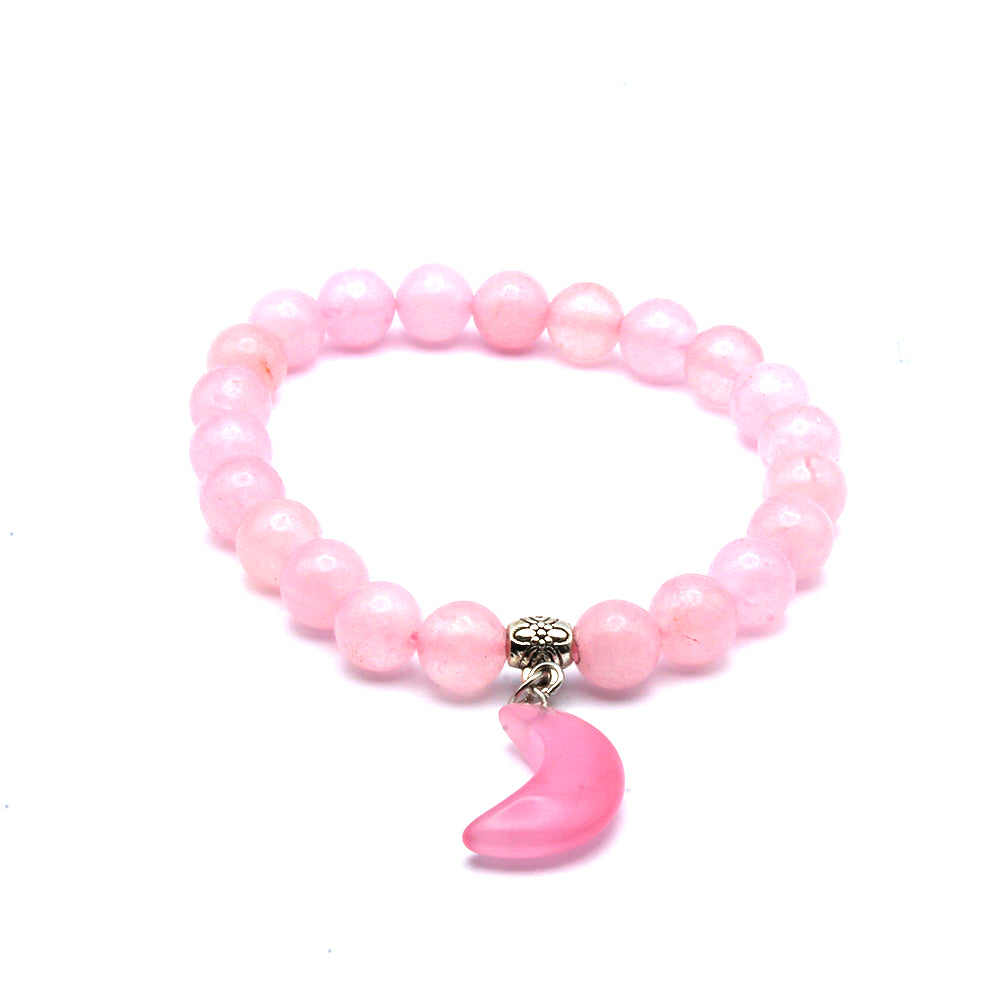 PULSERA CUENTAS DE CUARZO ROSA Y LUNA