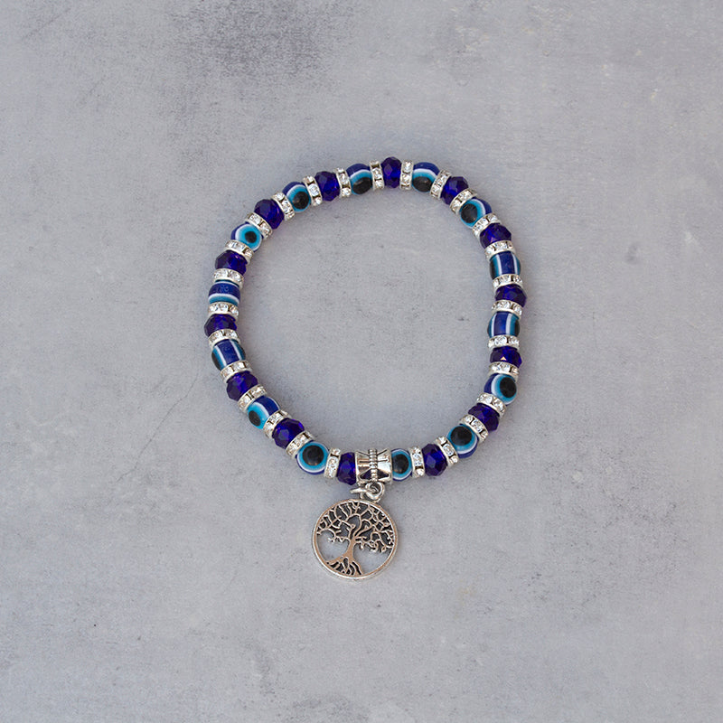 Pulsera ojo turco con Árbol de la Vida en acero – talismán de protección y crecimiento personal