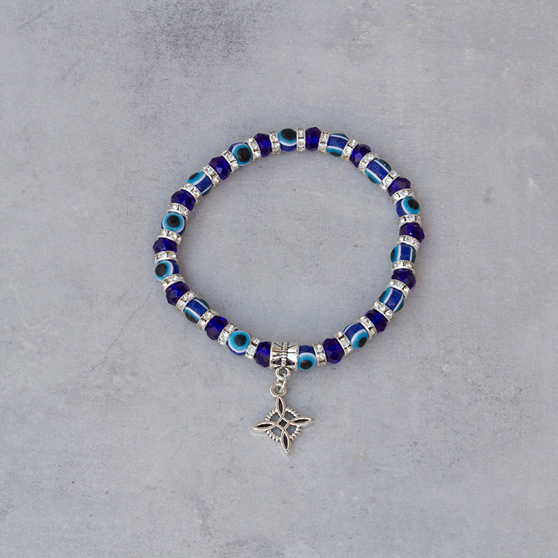Pulsera ojo turco con amuleto nudo de brujas de acero, diseño protector esotérico