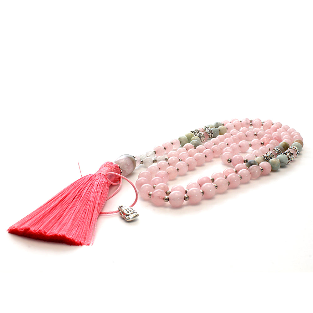 JAPA MALA BUDISTA 108 CUENTAS CUARZO ROSA