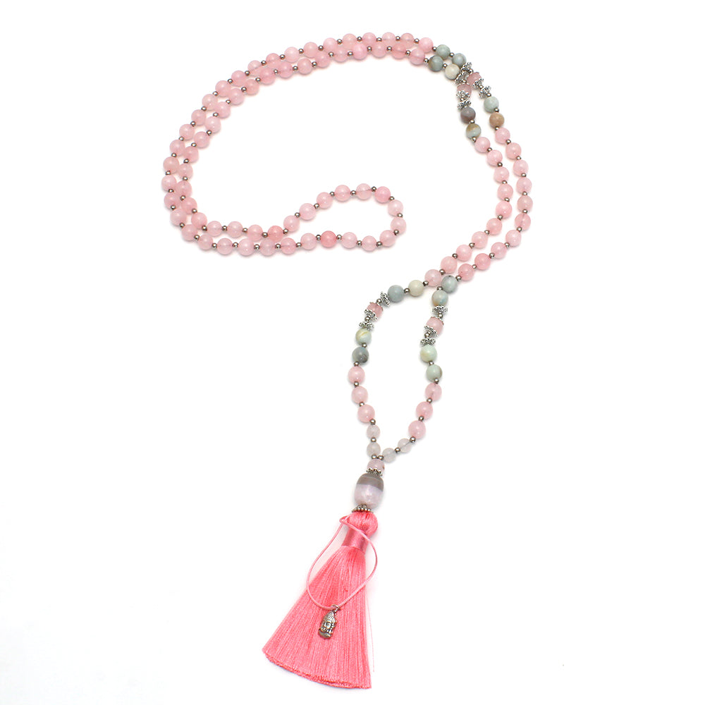 JAPA MALA BUDISTA 108 CUENTAS CUARZO ROSA