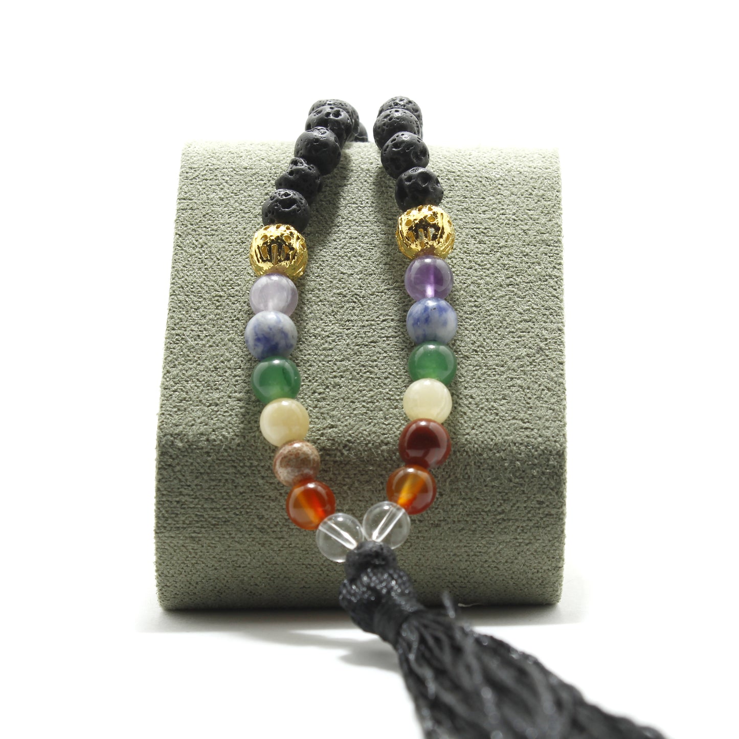 MALA 45 CUENTAS PIEDRA VOLCANICA 7 CHAKRAS