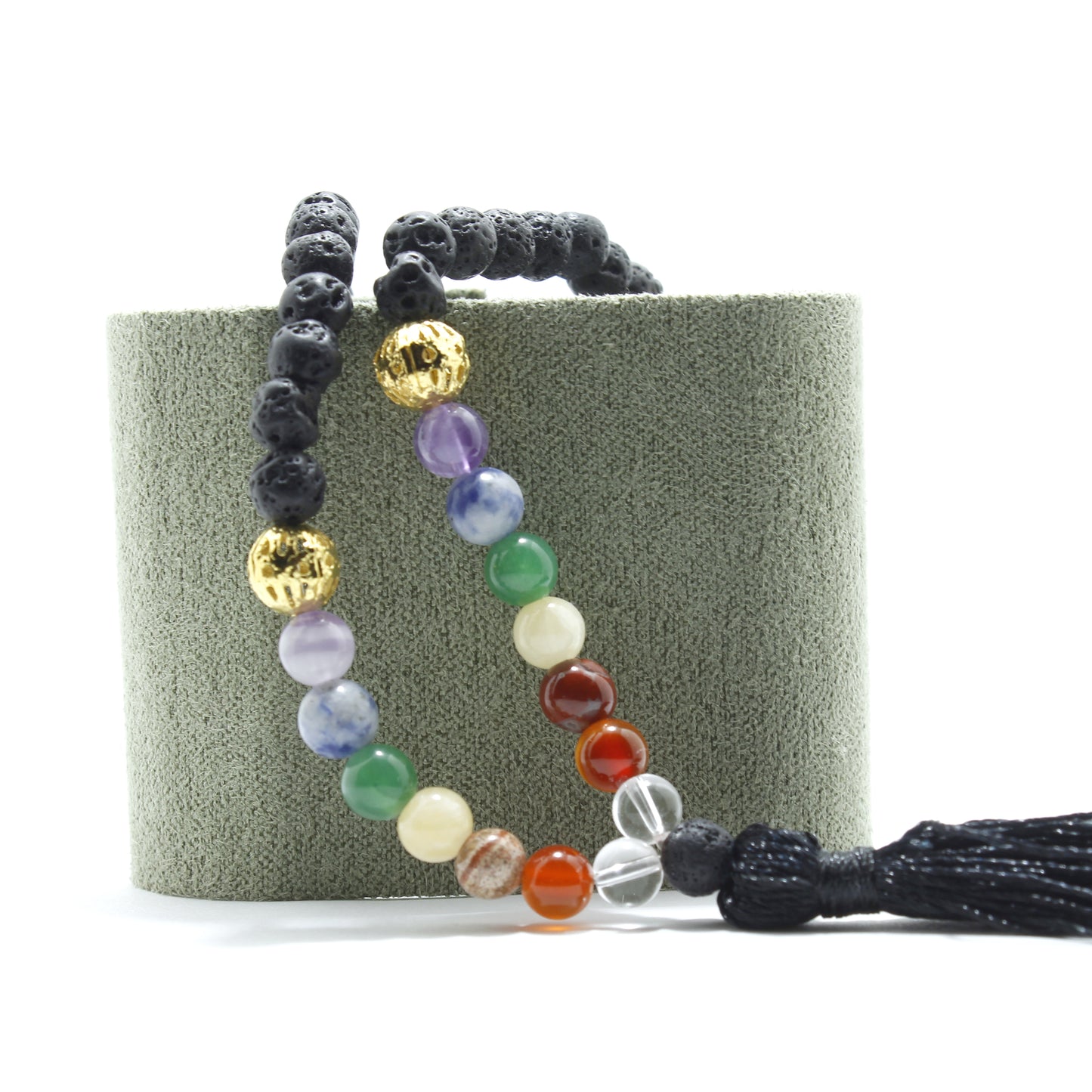 MALA 45 CUENTAS PIEDRA VOLCANICA 7 CHAKRAS