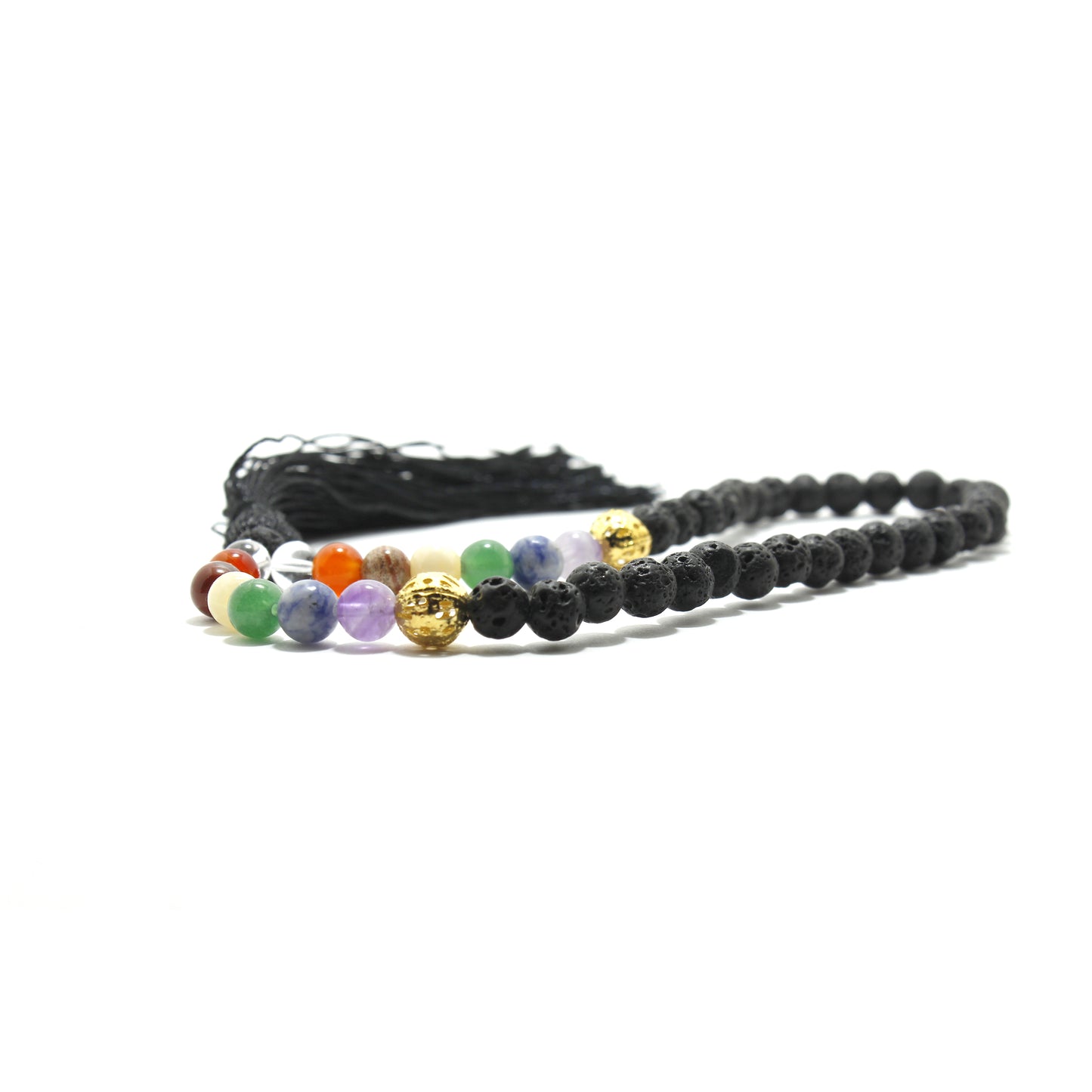 MALA 45 CUENTAS PIEDRA VOLCANICA 7 CHAKRAS
