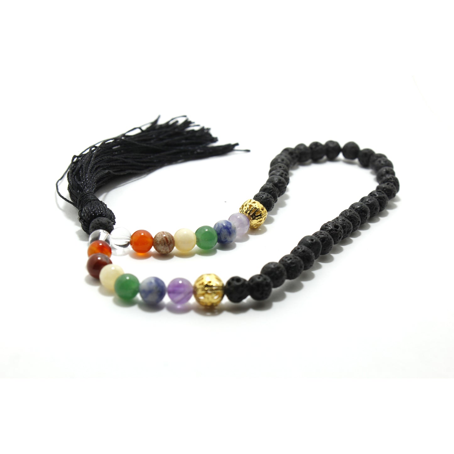 MALA 45 CUENTAS PIEDRA VOLCANICA 7 CHAKRAS