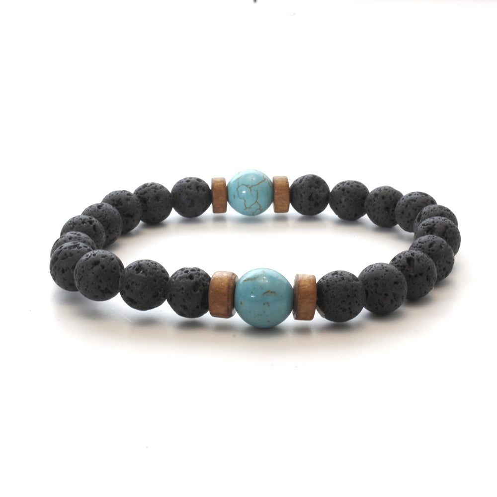 PULSERA PIEDRA VOLCÁNICA Y TURQUESA, FELICIDAD Y FORTUNA