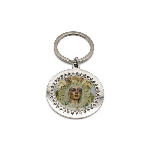 Llavero religioso de acero inoxidable con imagen de la Virgen de la Esperanza Macarena