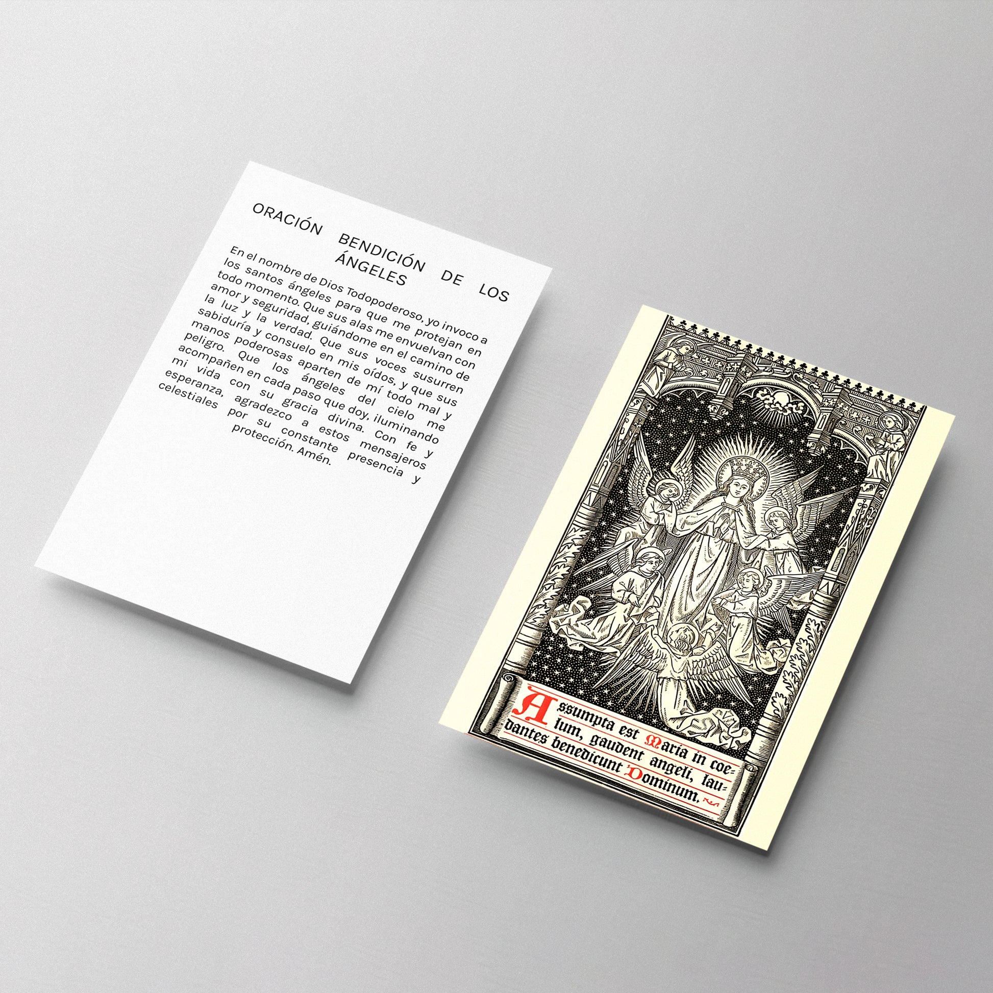 Estampa Bendición de los Ángeles exclusiva, ofrece protección y sabiduría divina, ritualizada para maximizar sus propiedades esotéricas.