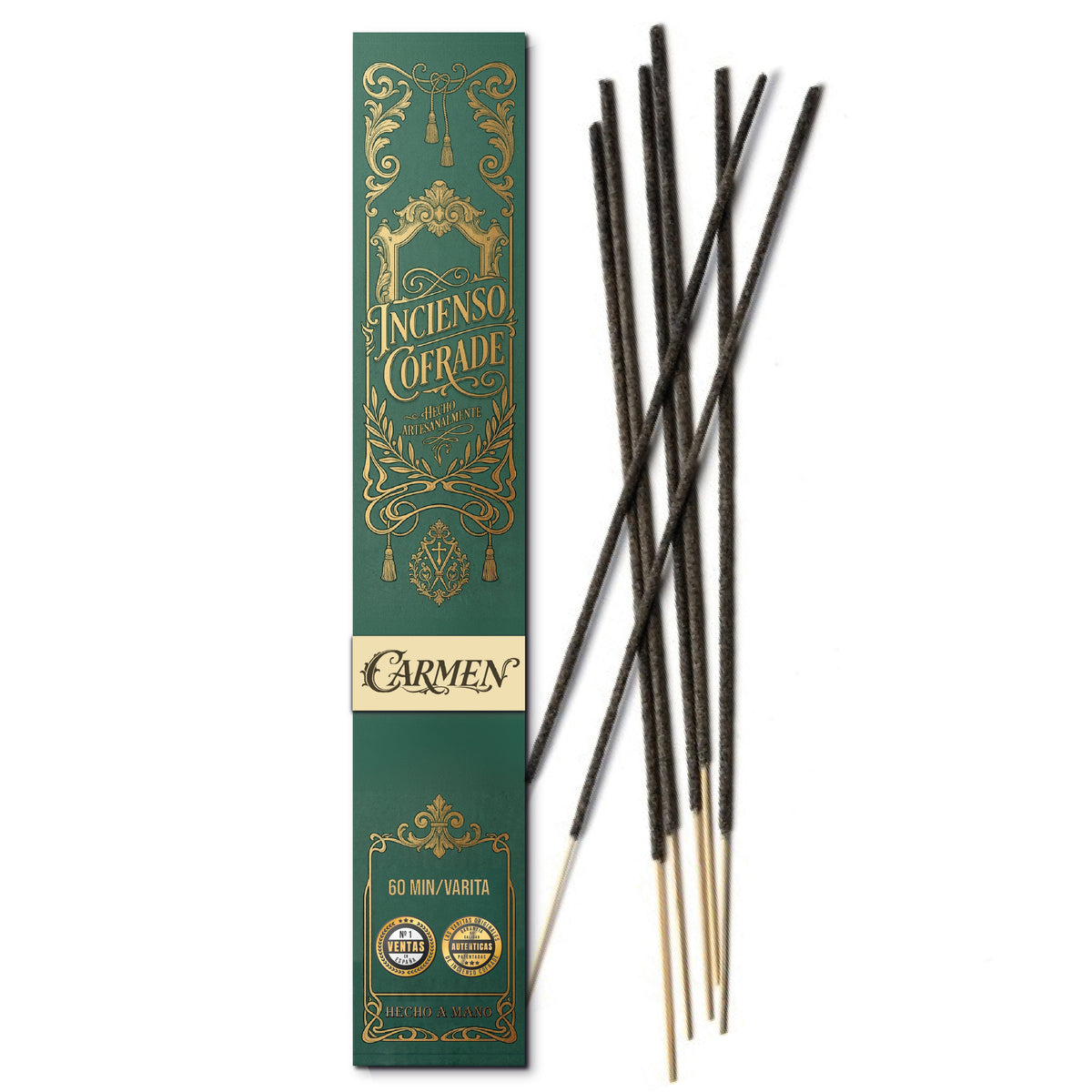 Incienso cofrade Carmen en varitas, caja de 7 varitas aromáticas para Semana Santa.