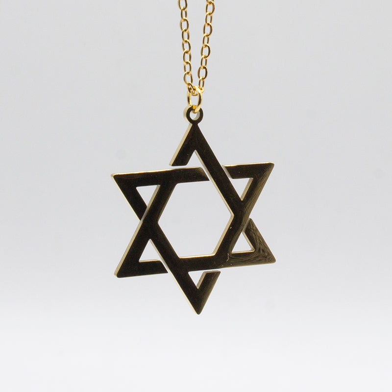 COLGANTE ESTRELLA DE DAVID EN ACERO INOX. DORADO