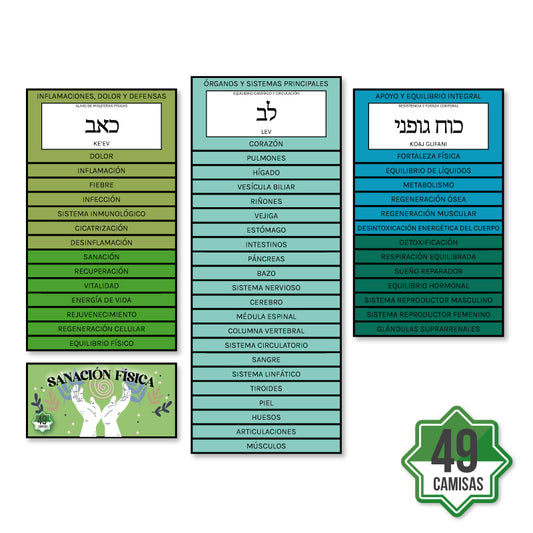 Colección de 49 etiquetas de sanación física para péndulo hebreo – terapia energética corporal