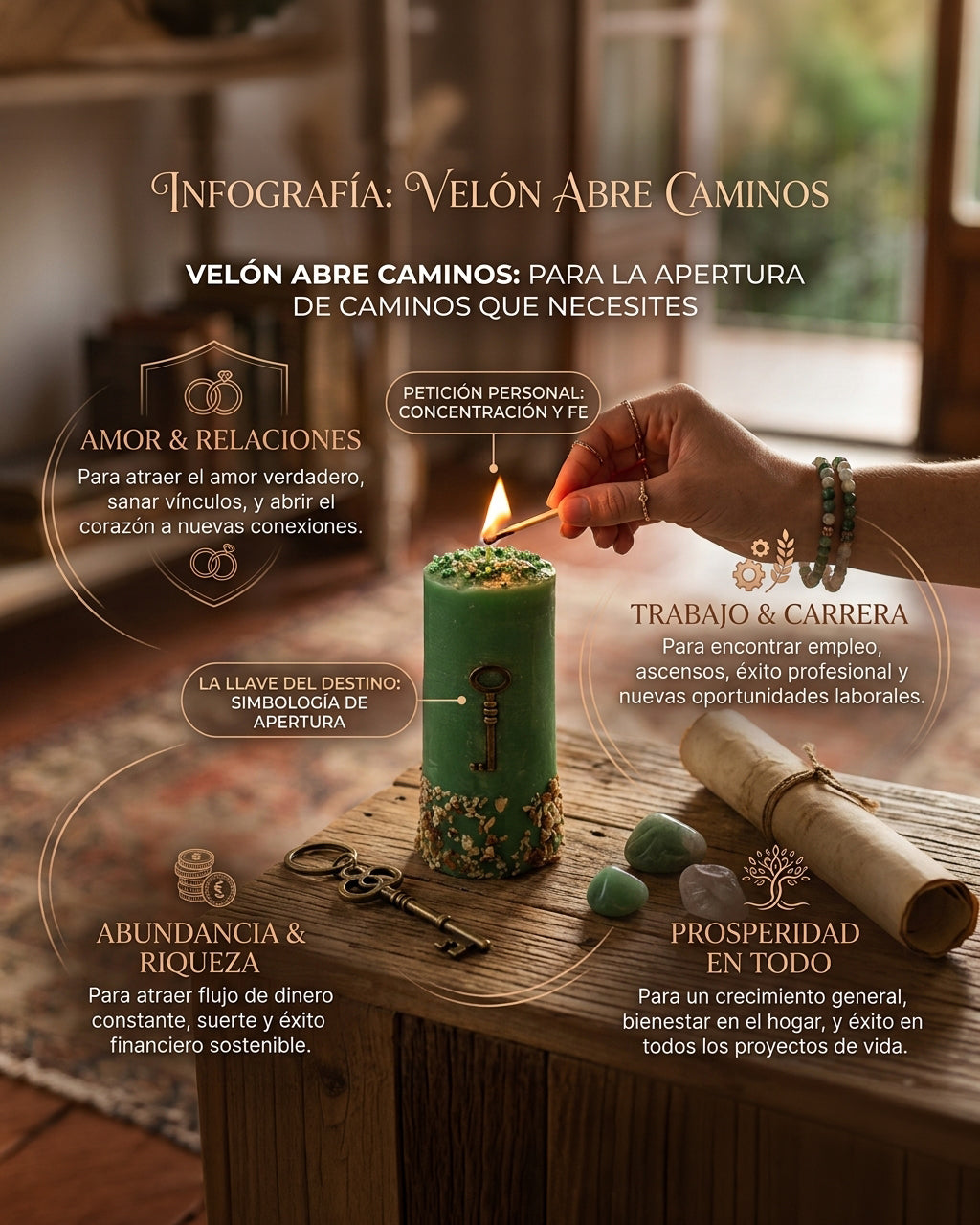 Velón Esotérico Abre Caminos con Amuleto Llave