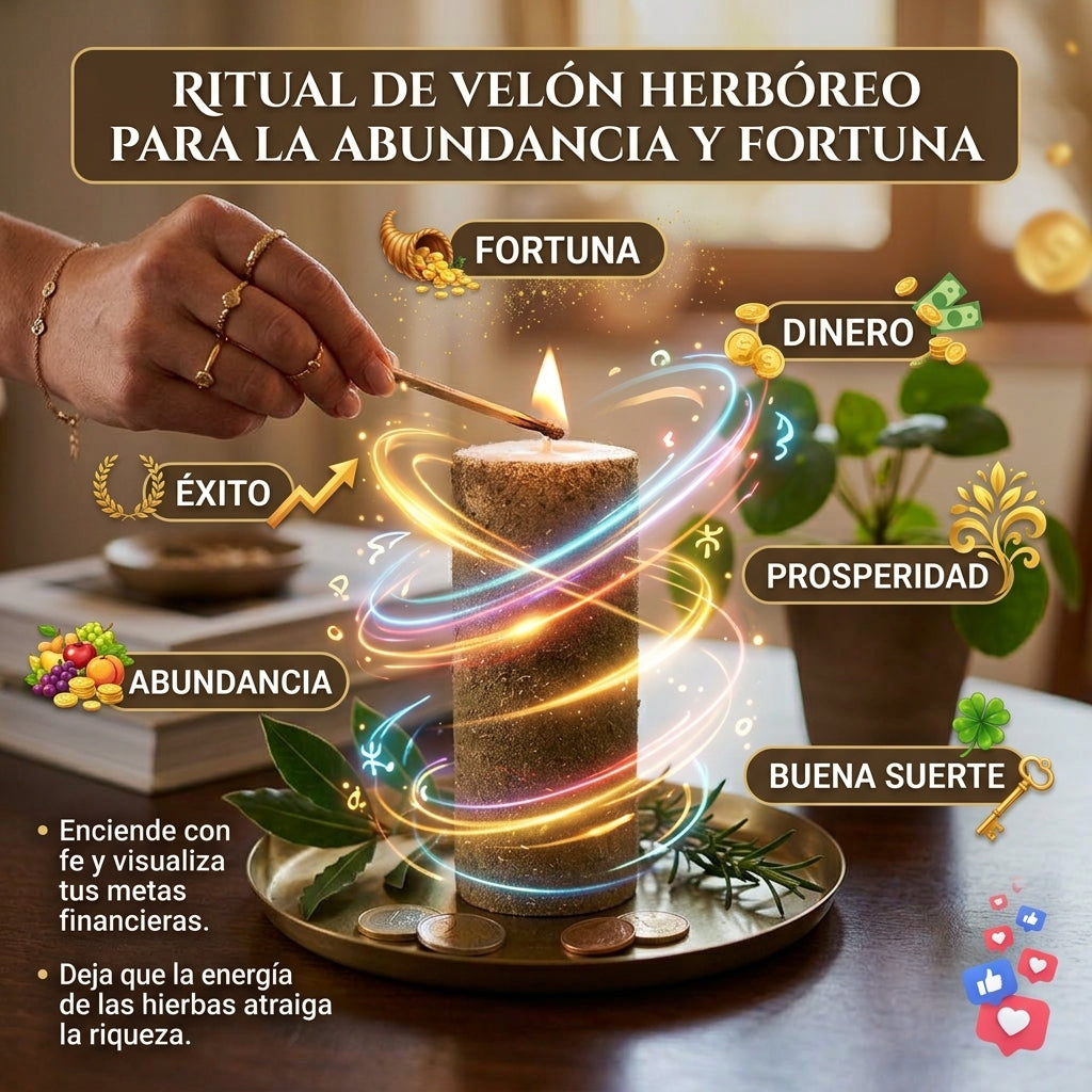 Velón Herbóreo Atrae el Dinero - Fortuna, Abundancia, Dinero, Prosperidad, Éxito, Buena suerte