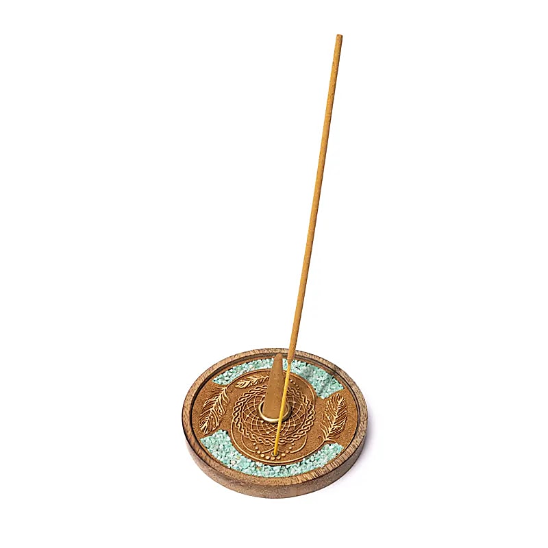 INCENSARIO PARA VARITAS Y CONOS EN MADERA DE MANGO - ATRAPASUEÑOS Y AMAZONITA – PROTECCIÓN ENERGÉTICA Y BIENESTAR