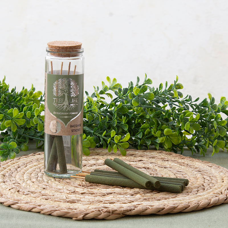 Incienso jumbo Bosque Perenne natural en bote de cristal con 10 varitas aromáticas de larga duración.