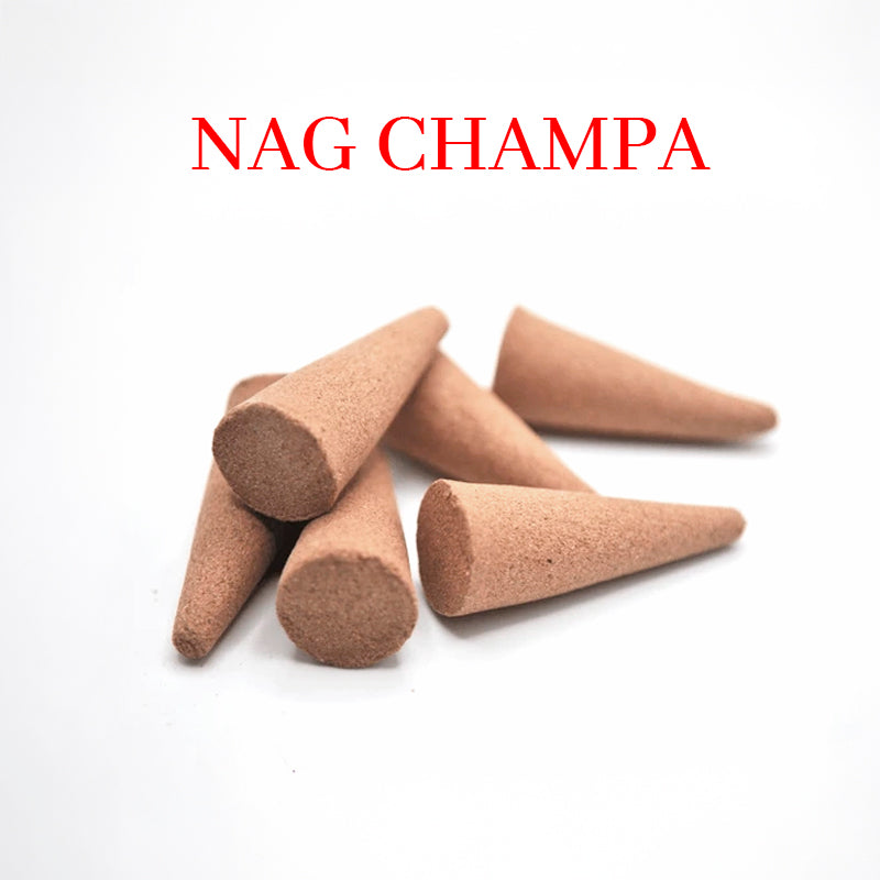 Incienso en cono de Nag Champa natural y artesanal, ideal para meditación, purificación espiritual y armonizar espacios.