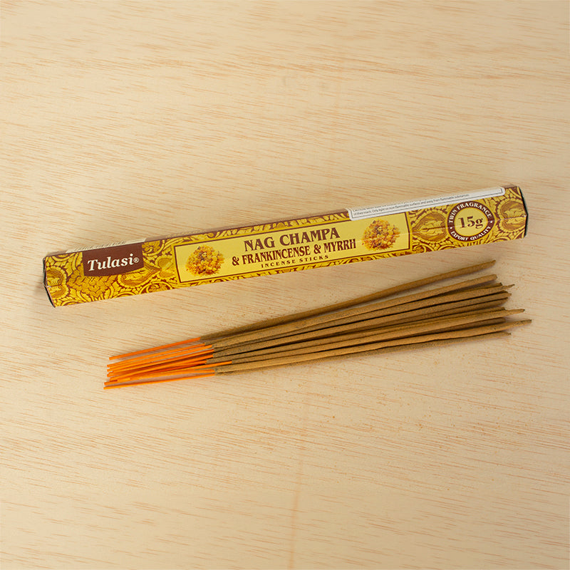 Incienso TULASI Nag Champa Frankincense y Mirra 15 g hexagonal