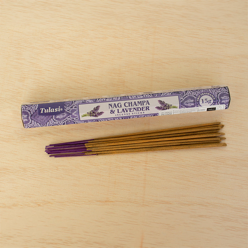 Incienso Nag Champa y Lavanda Tulasi 15 g hexagonal