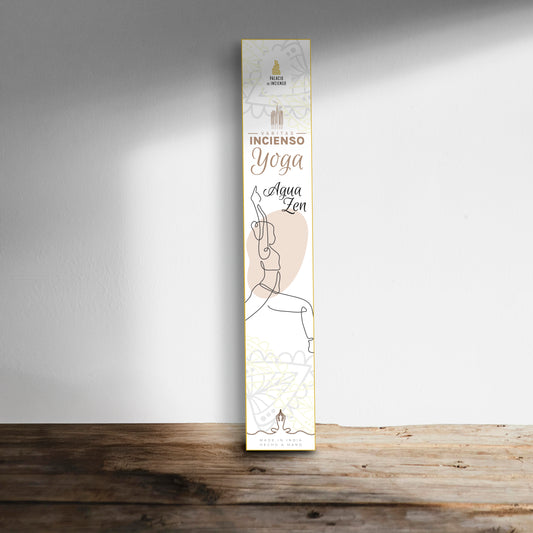 Varilla de incienso AGUA ZEN para yoga y meditación en espacio zen con yogui en postura de meditación