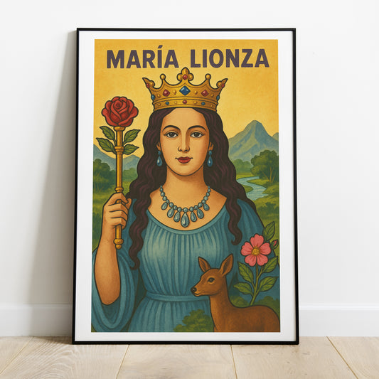 Lámina de María Lionza en alta calidad para altar espiritual, protección y armonía energética.