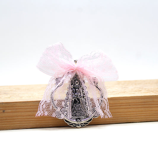 AMULETO VIRGEN DEL ROCIO LAZO ENCAJE ROSA - CARRITO DE BEBE