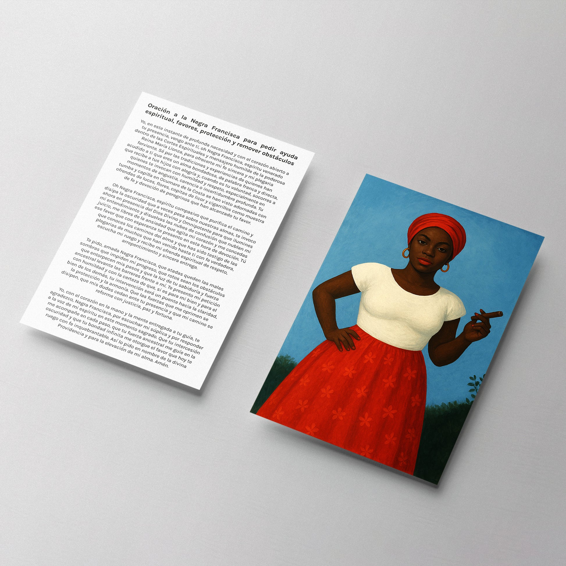 stampa Espiritual Negra Francisca para protección y favores – producto esotérico para remover obstáculos.