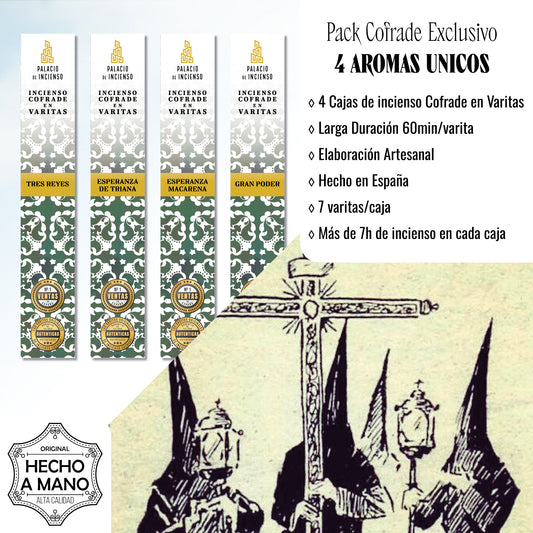 PACK INCIENSO COFRADE EN VARITAS 4 AROMAS – TRES REYES, GRAN PODER, ESPERANZA DE TRIANA Y MACARENA