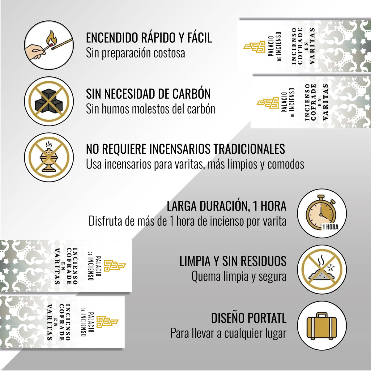 PACK INCIENSO COFRADE EN VARITAS 4 AROMAS – TRES REYES, GRAN PODER, ESPERANZA DE TRIANA Y MACARENA