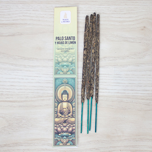 Incienso artesanal de Palo Santo y hojas de limón — varitas gruesas hechas a mano, aroma purificador y relajante