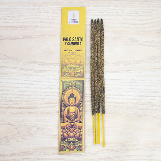 Incienso artesanal de Palo Santo con Camomila, varitas gruesas hechas a mano, aromaterapia de purificación y relajación