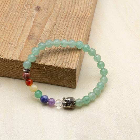 PULSERA 7 CHAKRAS MOD.2 - AVENTURINA VERDE Y AMULETO BUDA - PROSPERIDAD Y FORTUNA