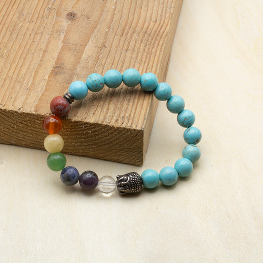 Pulsera de los 7 chakras con cuentas de piedras naturales y turquesa energética.