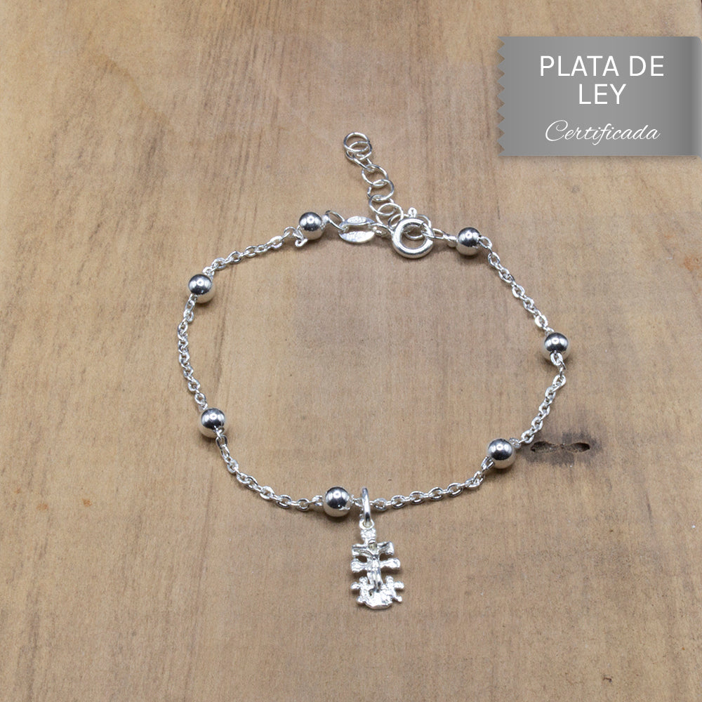 PULSERA DE LOS 7 NUDOS EN PLATA DE LEY CON AMULETO CRUZ DE CARAVACA