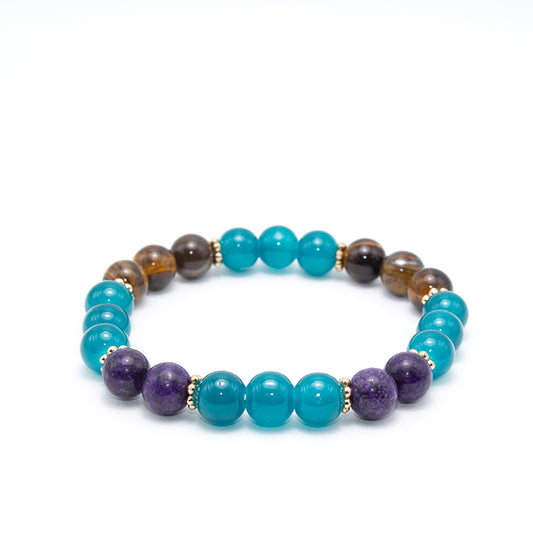 Pulsera de la abundancia con cuentas de Ojo de Tigre y Amatista para atraer dinero, prosperidad y protección energética.