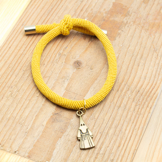 Pulsera Nazareno Católica Amarilla con cordón elástico y figura de nazareno cristiano