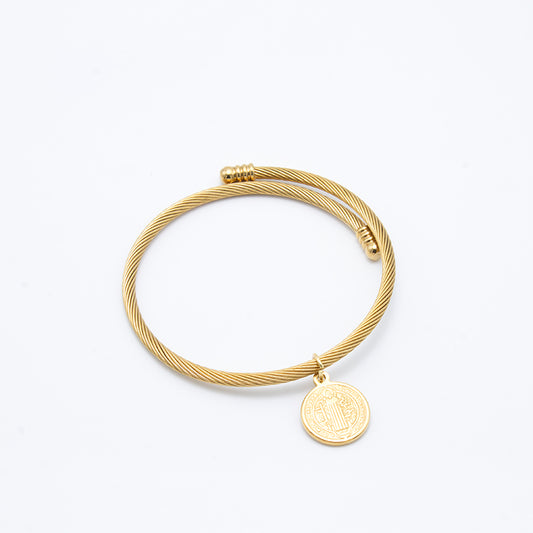 PULSERA CRUZ DE SAN BENITO EN ACERO INOX. DORADO