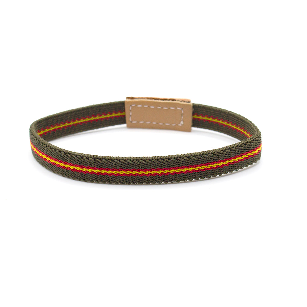 PULSERA DE TELA ELÁSTICA BANDERA DE ESPAÑA VERDE MILITAR