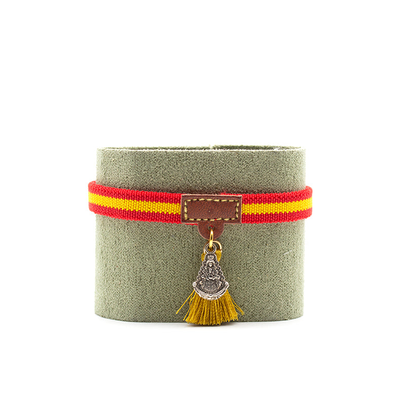 Pulsera elástica con medalla Virgen del Rocío y colores de la bandera de España