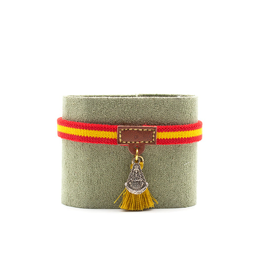 Pulsera elástica con medalla Virgen del Rocío y colores de la bandera de España
